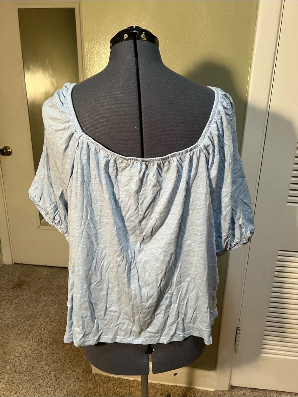Old Navy Women’s Plus Size 3X Slub-Knit Jersey Square Neck Puff Sleeve Top Blue